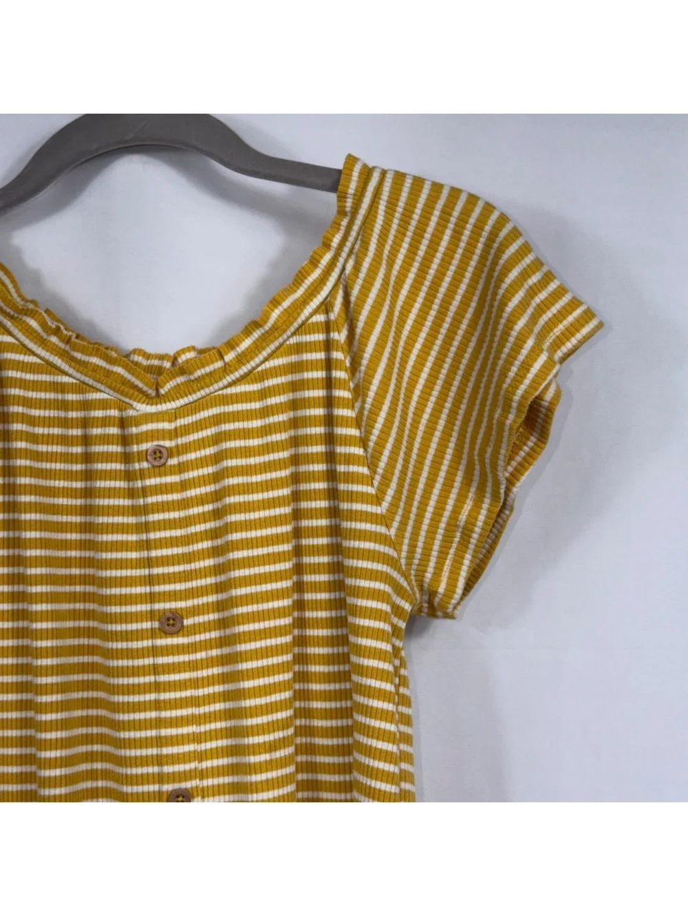 Old Navy L 10-12 Mustard Striped Button Front Top